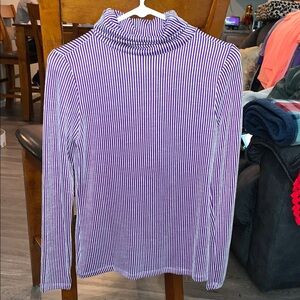 Womens Zenana Ribbed Striped Purple Turtleneck Top Size Small